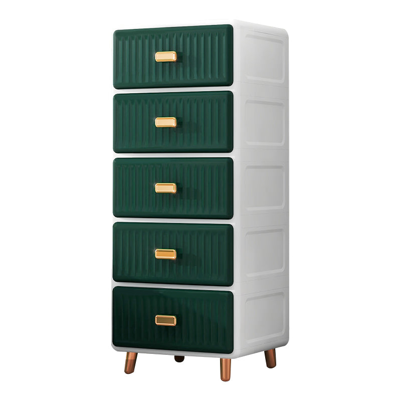 Green Plastic Urban Kid's Wardrobe High Gloss 5-Drawer Kids Closet