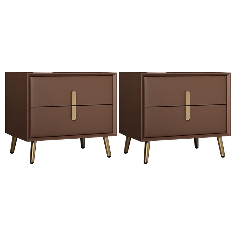 Leather Solid Wood Nursery Nightstand 2 Drawers Children's Bedside Table