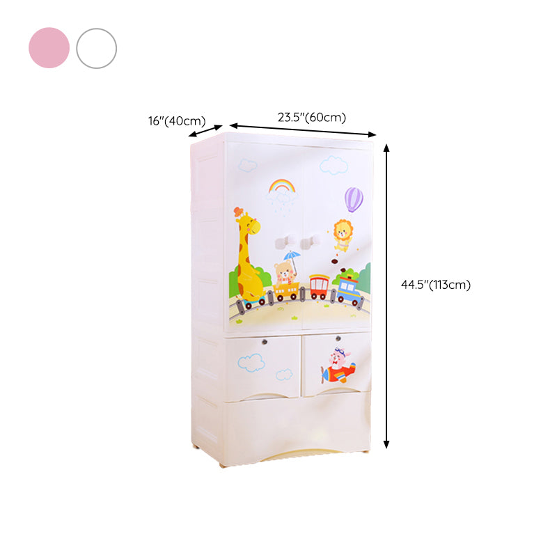 White Plastic Hanging Clothes Rack Glossy Closet with Lower Storage Drawers