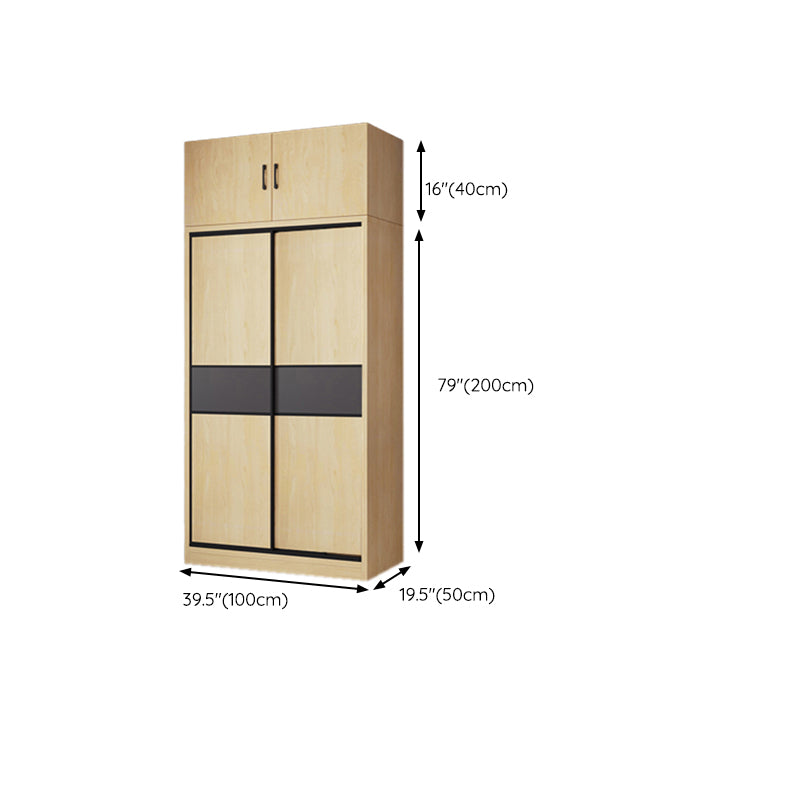 Brown Contemporary Coat Locker Wooden High Gloss Closet with Garment Rod