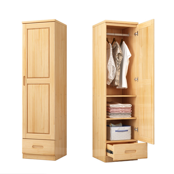 Pine Wardrobe Armoire 1 and 2-Door Hanging Clothes Rack with Door