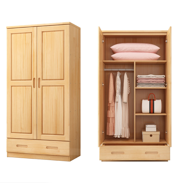 Pine Wardrobe Armoire 1 and 2-Door Hanging Clothes Rack with Door