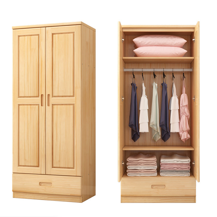 Pine Wardrobe Armoire 1 and 2-Door Hanging Clothes Rack with Door