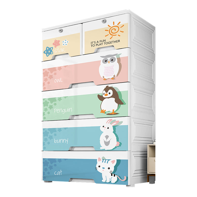 Plastic Kids Closet Modern Style Armoire Cabinet with 6 Drawers