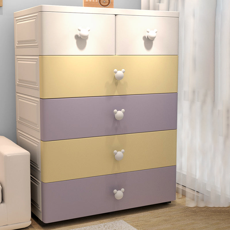 Scandinavian Vertical Kids Nightstand 6 Drawers Plastic Nursery Dresser for Bedroom