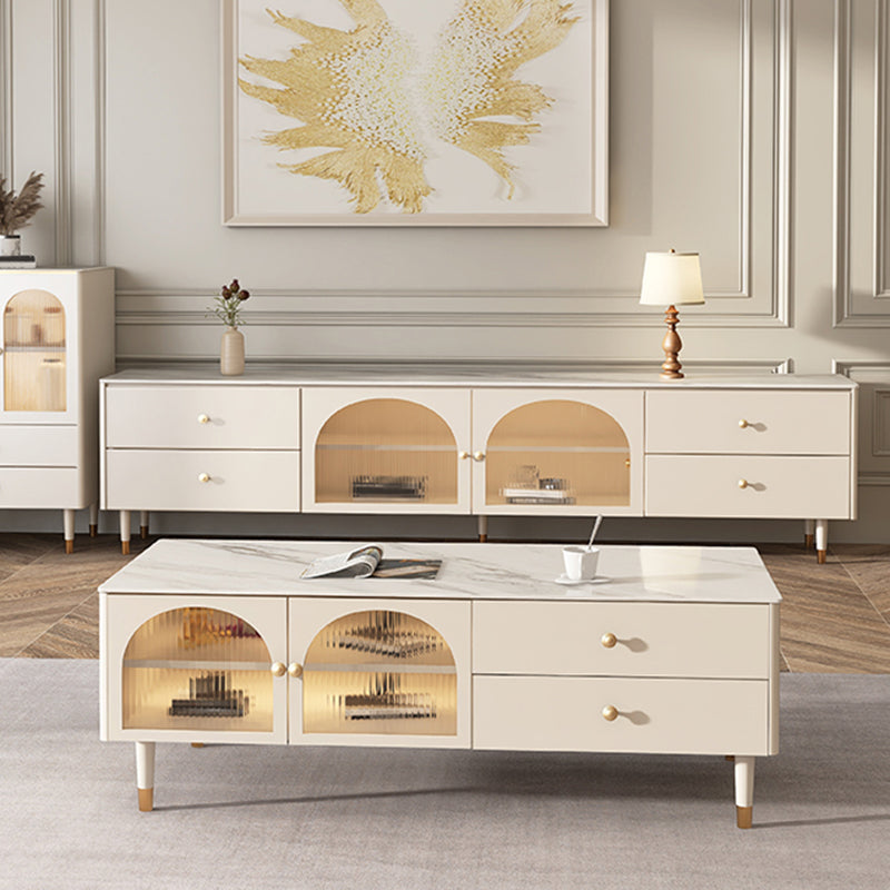 Contemporary Media Console Stone TV Media Console with Drawers