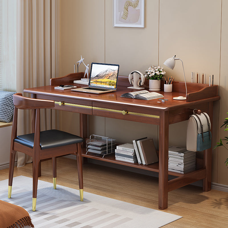 Bedroom Writing Desk Solid Wood Glam Computer Desk with Shelf , 29.5 Inch High