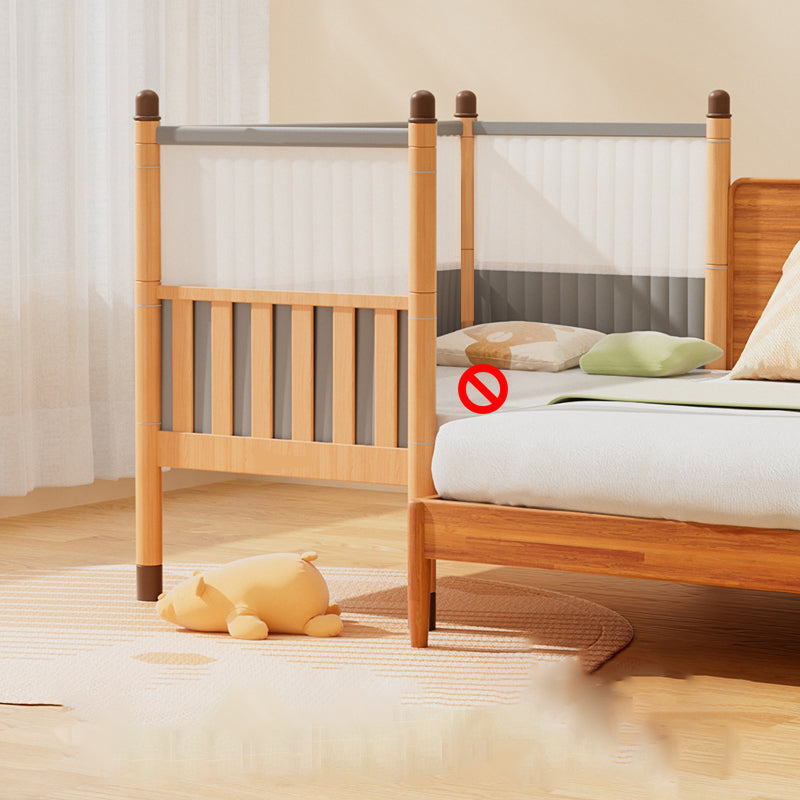 Scandinavian Brown Nursery Crib Wooden Nursery Bed with Guardrail