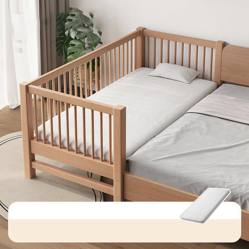 Farmhouse Nursery Bed Solid Wood Baby Crib with Guardrails and Mattress