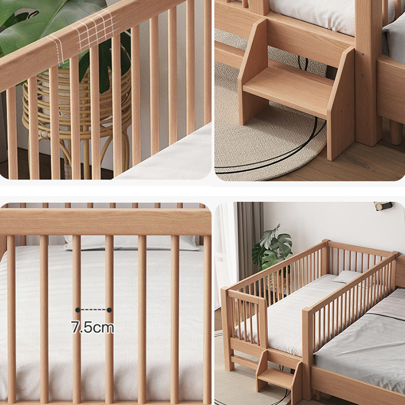 Farmhouse Nursery Bed Solid Wood Baby Crib with Guardrails and Mattress