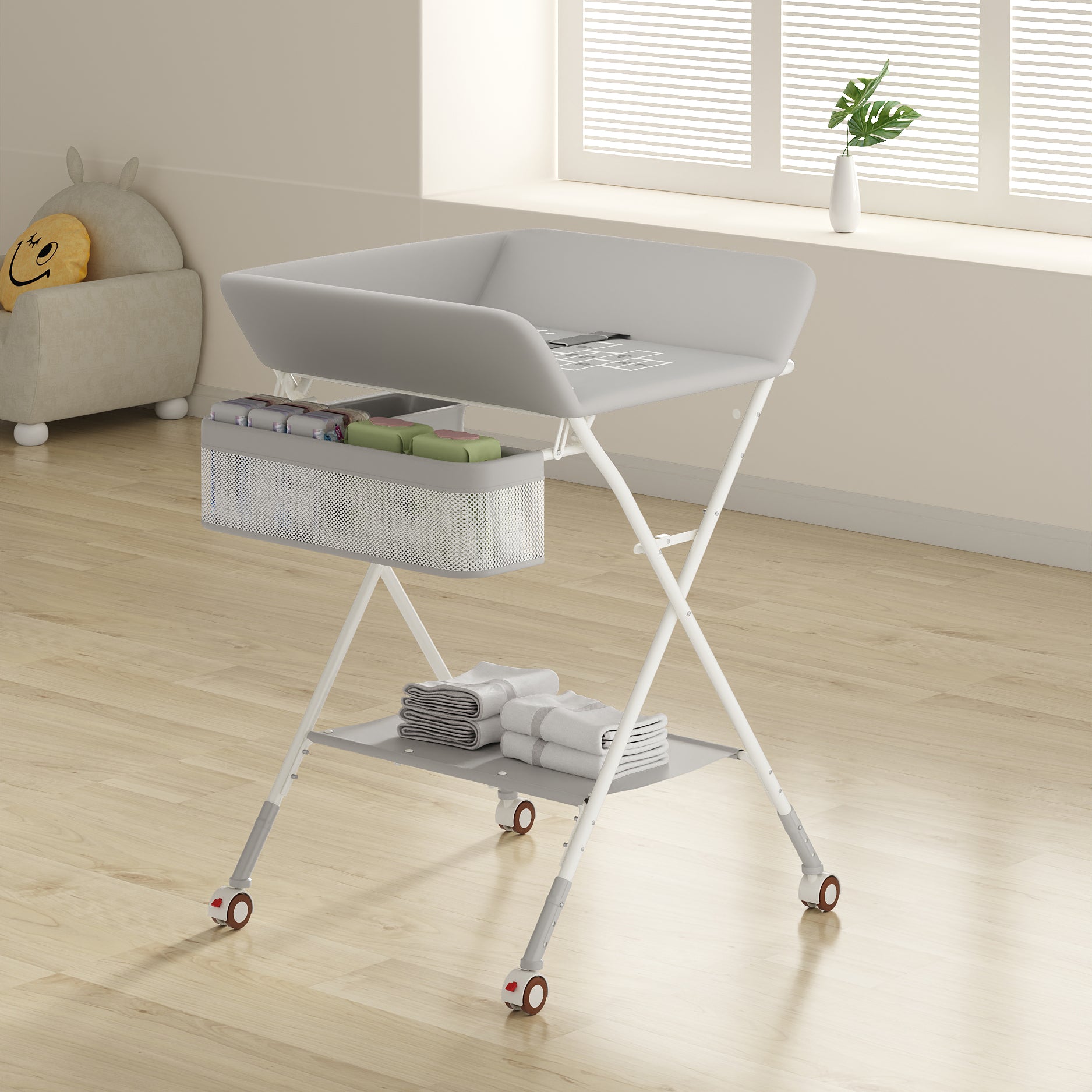 Modern Folding Baby Changing Table Metal Flat Top Changing Table