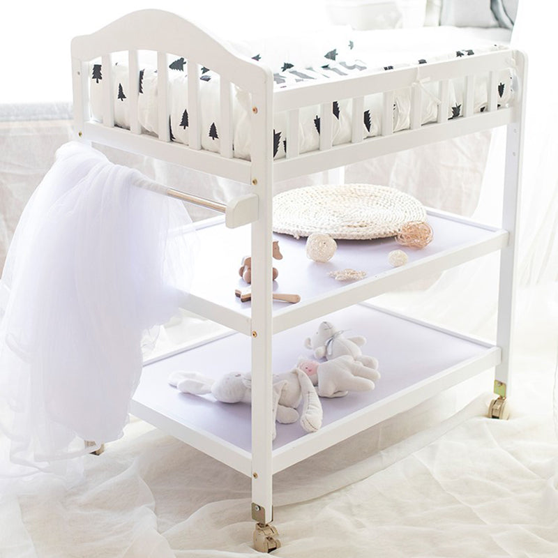 Pine Wooden Baby Changing Table with Pad and Storage Arch Top Changing Table