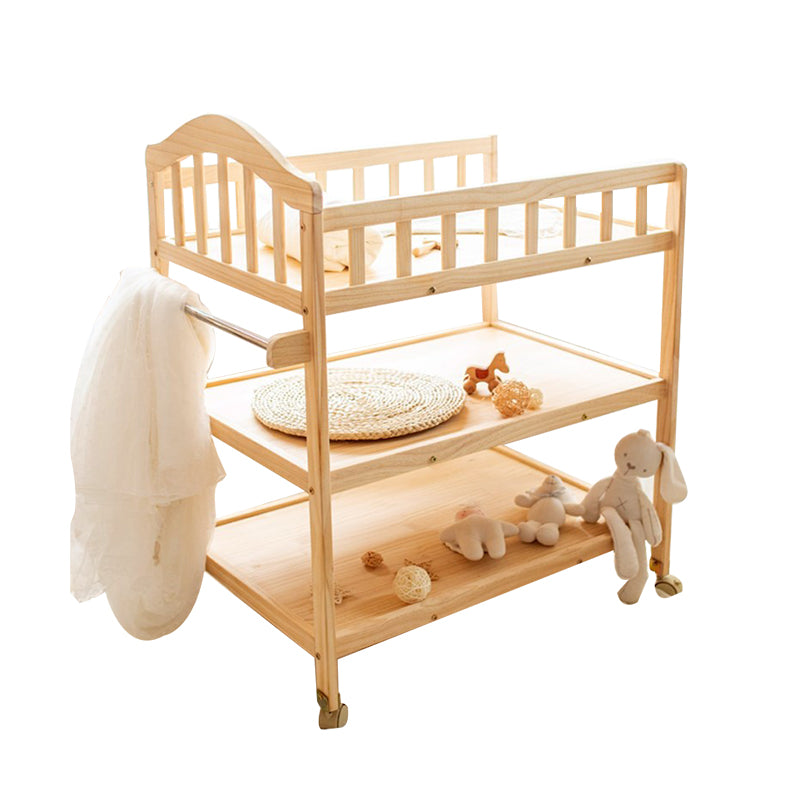 Pine Wooden Baby Changing Table with Pad and Storage Arch Top Changing Table