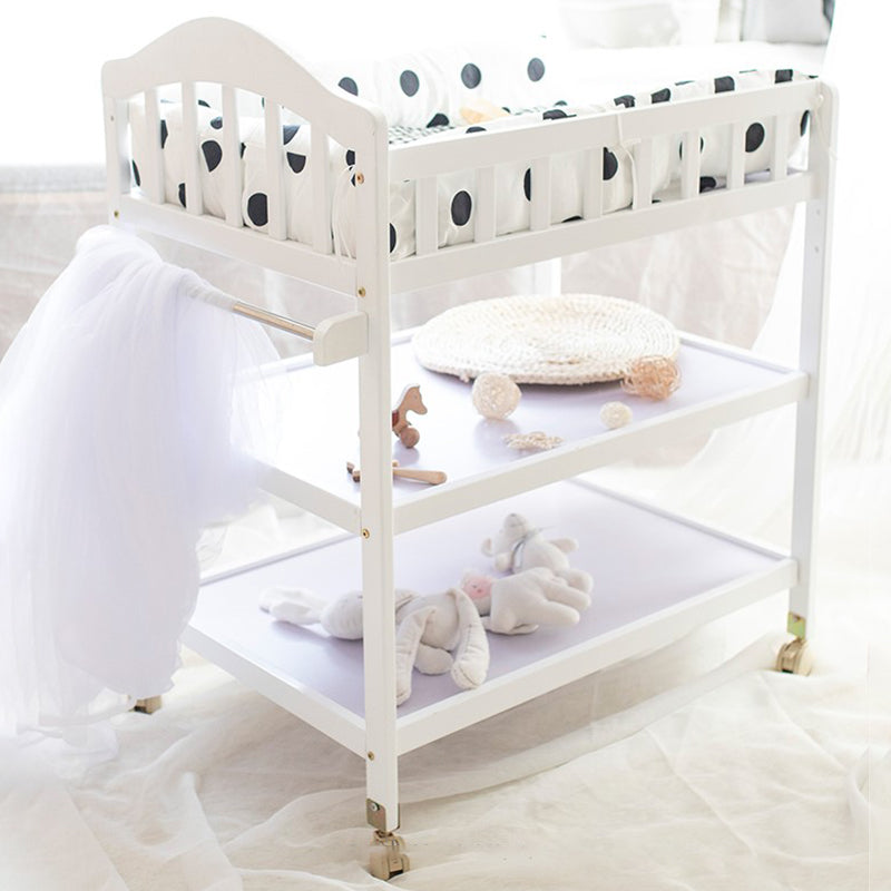 Pine Wooden Baby Changing Table with Pad and Storage Arch Top Changing Table