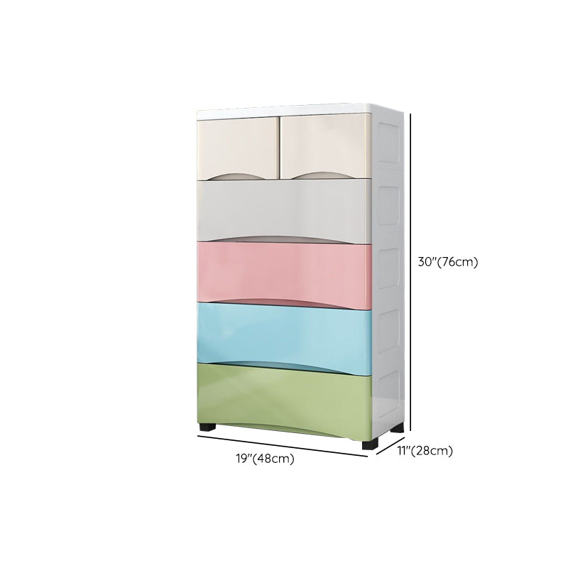 Nordic Vertical Kids Nightstand 5/6 Drawers Plastic Nursery Dresser for Bedroom