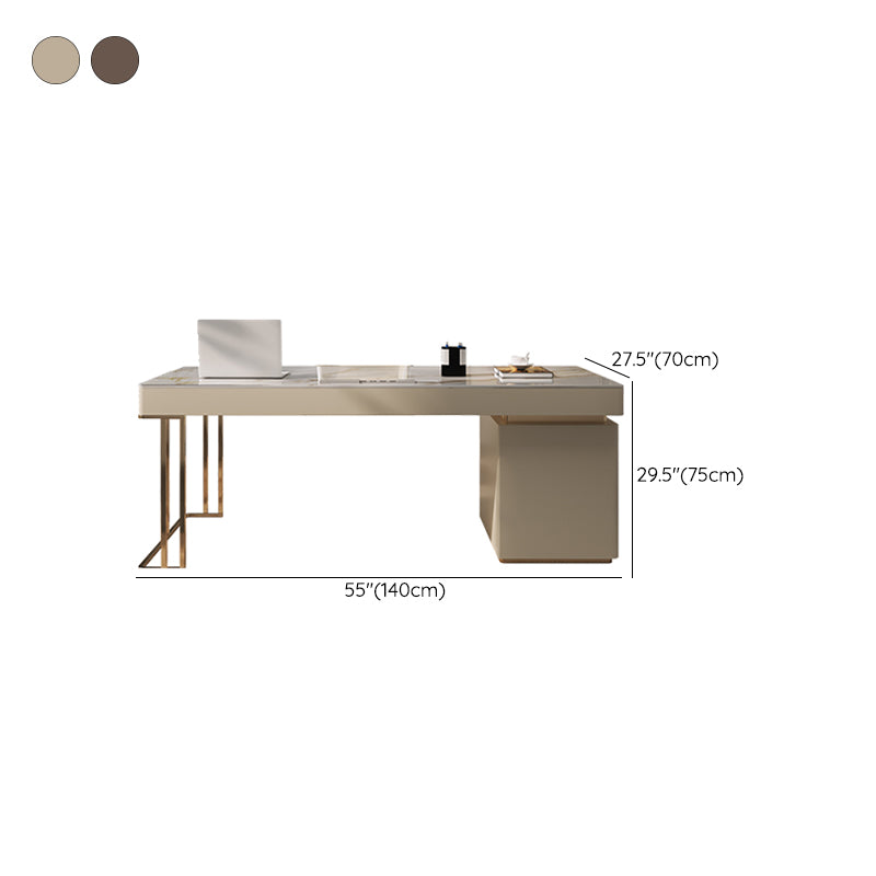 Rectangular Stone Top Office Desk Modern Style Writing Desk with 6 Drawers