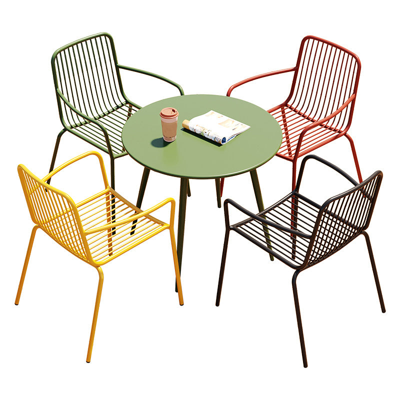 Modern Outdoors Dining Chairs Iron With Arm Stacking Patio Arm Chair