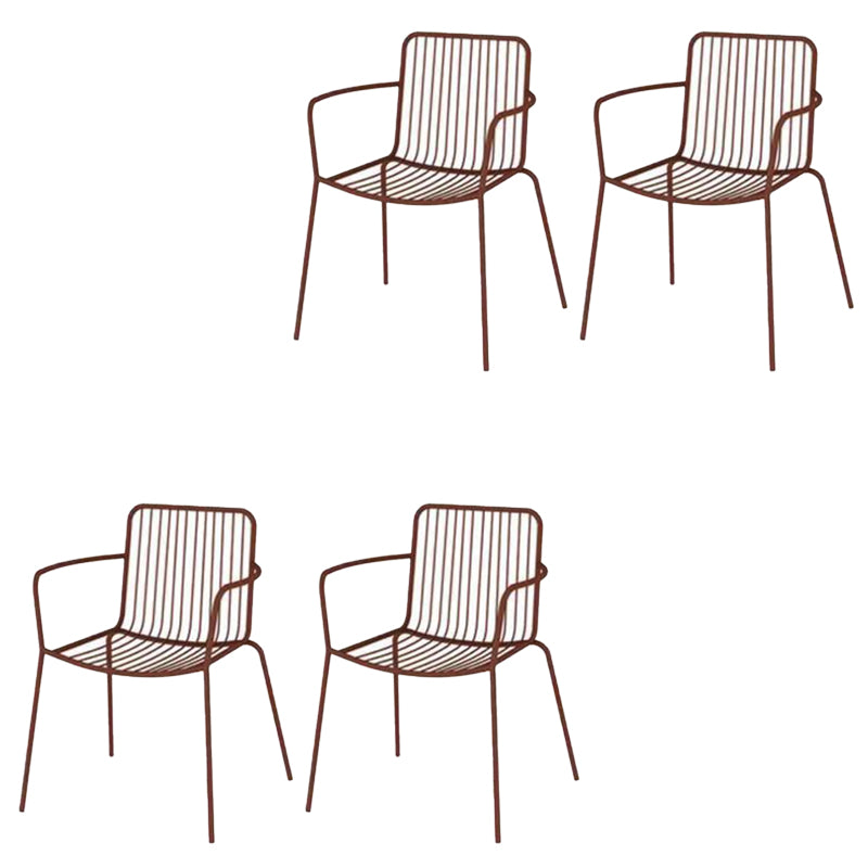 Modern Outdoors Dining Chairs Iron With Arm Stacking Patio Arm Chair