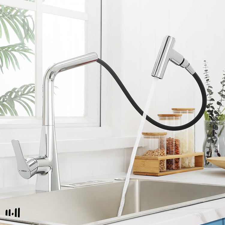 Contemporary Kitchen Bar Faucet Lead Free Swivel Spout with Pull Out Sprayer