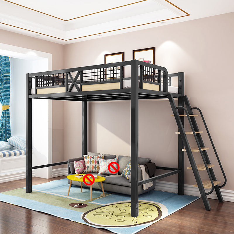 Metal Loft Bed with Built-In Ladder Black/White Kids Bed with Open Frame