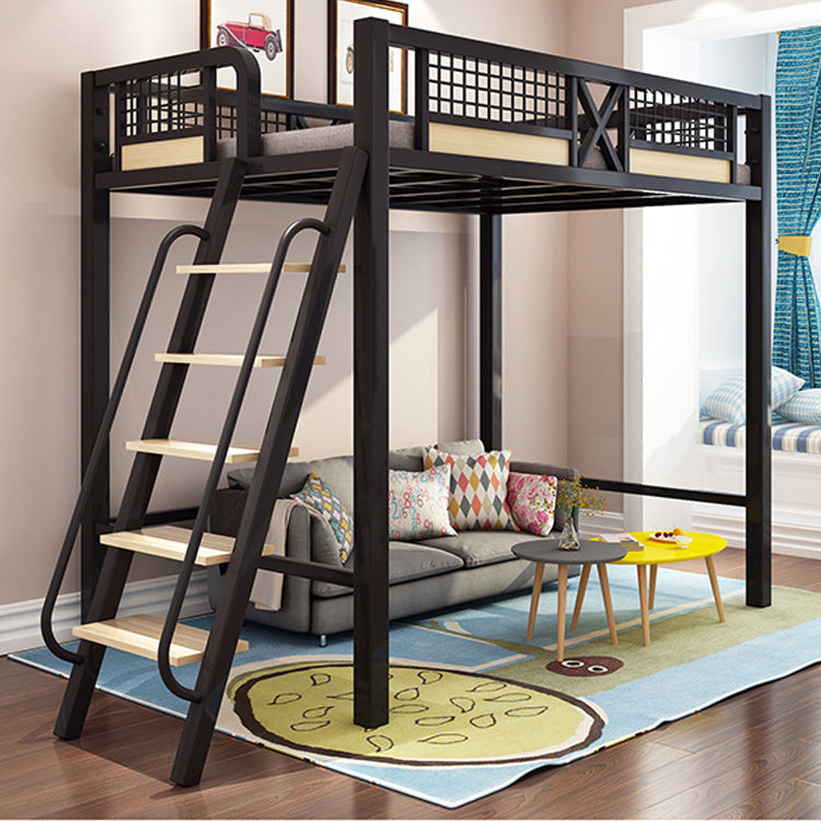 Metal Loft Bed with Built-In Ladder Black/White Kids Bed with Open Frame