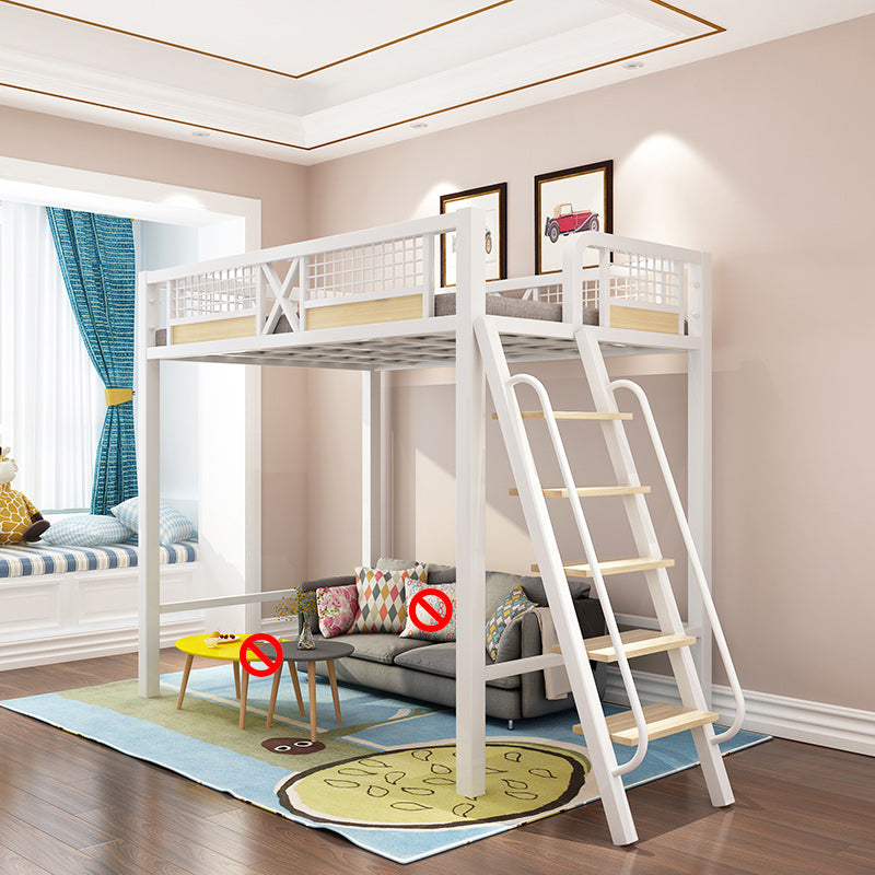 Metal Loft Bed with Built-In Ladder Black/White Kids Bed with Open Frame