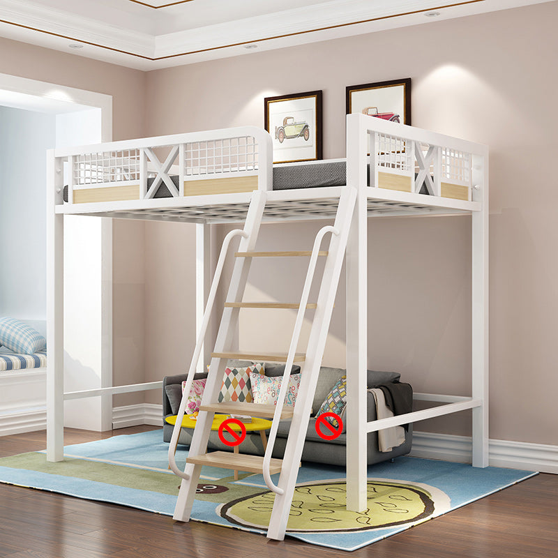 Metal Loft Bed with Built-In Ladder Black/White Kids Bed with Open Frame