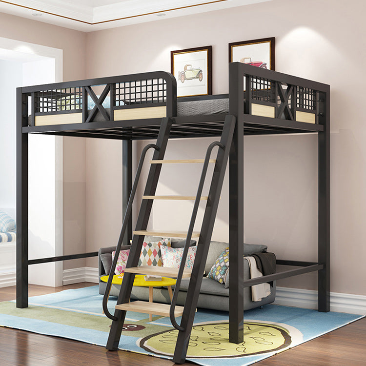 Metal Loft Bed with Built-In Ladder Black/White Kids Bed with Open Frame