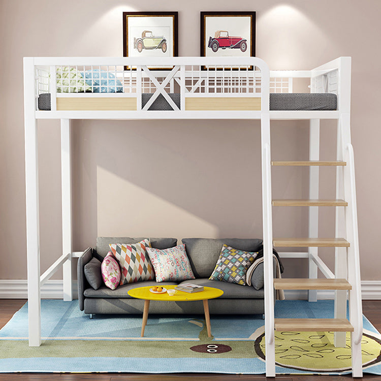 Metal Loft Bed with Built-In Ladder Black/White Kids Bed with Open Frame