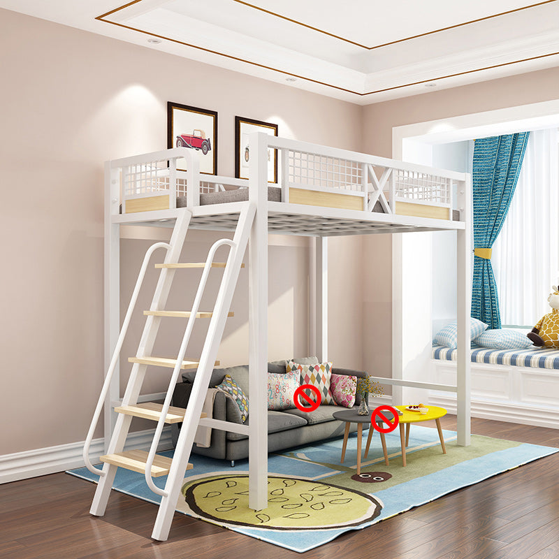 Metal Loft Bed with Built-In Ladder Black/White Kids Bed with Open Frame