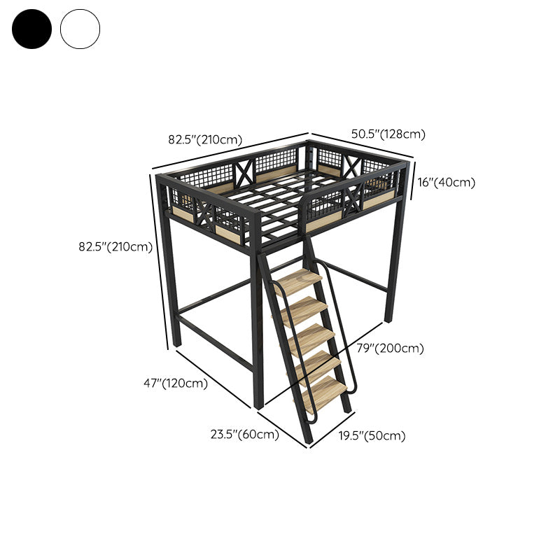 Metal Loft Bed with Built-In Ladder Black/White Kids Bed with Open Frame