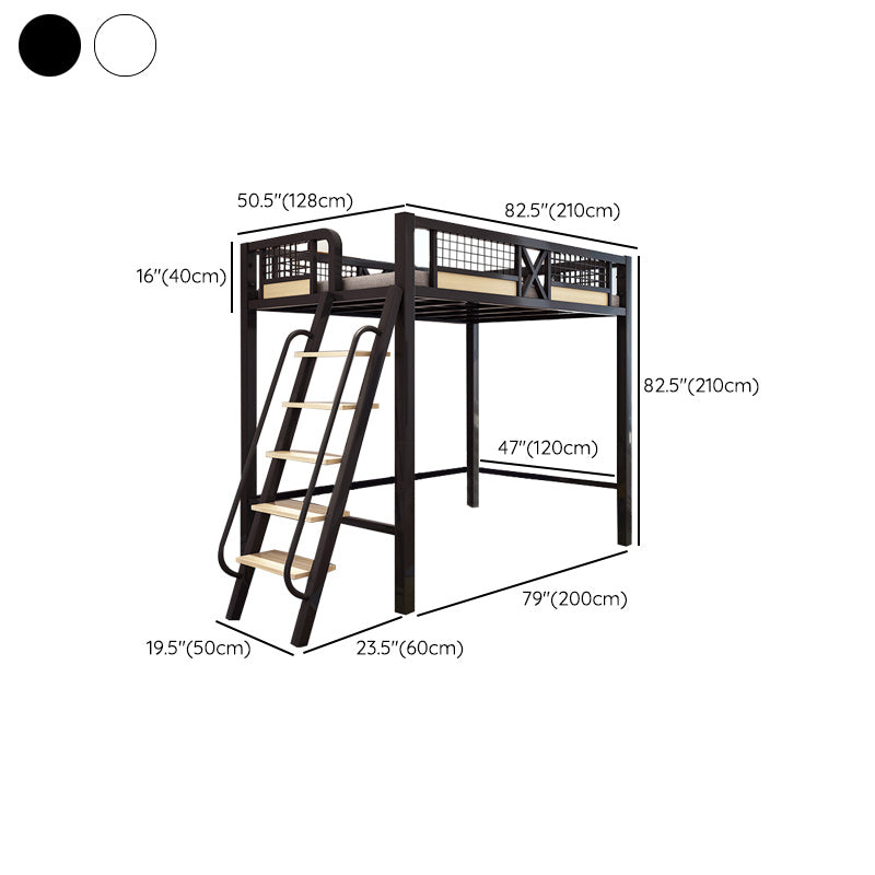 Metal Loft Bed with Built-In Ladder Black/White Kids Bed with Open Frame