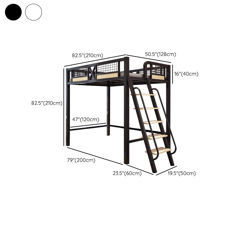 Metal Loft Bed with Built-In Ladder Black/White Kids Bed with Open Frame