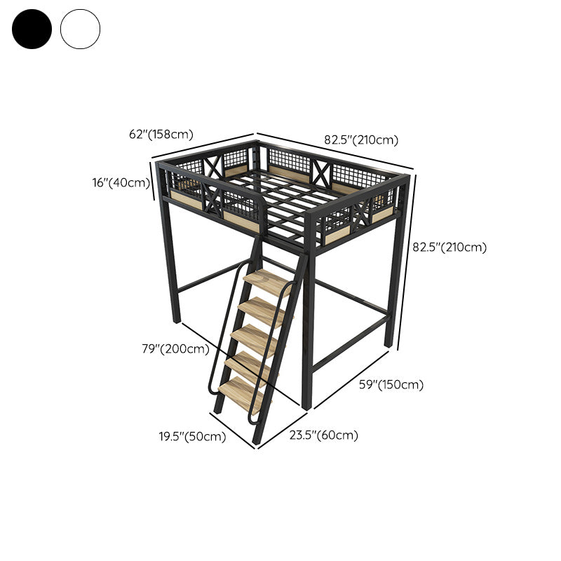 Metal Loft Bed with Built-In Ladder Black/White Kids Bed with Open Frame