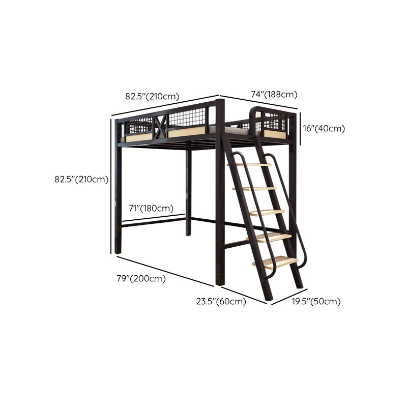 Metal Loft Bed with Built-In Ladder Black/White Kids Bed with Open Frame