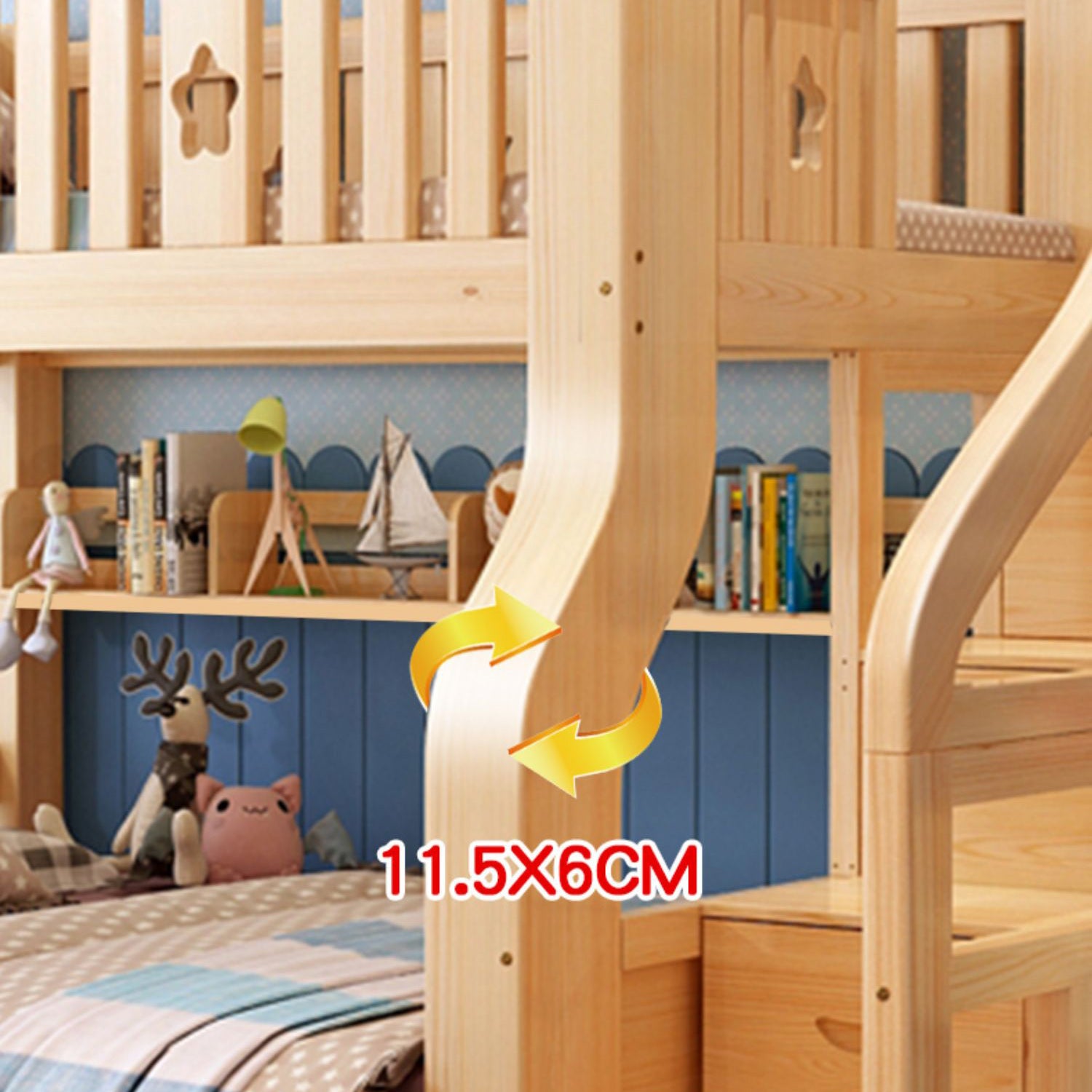 Scandinavian Bunk Bed Natural Pine No Theme Kids Bed with Drawers