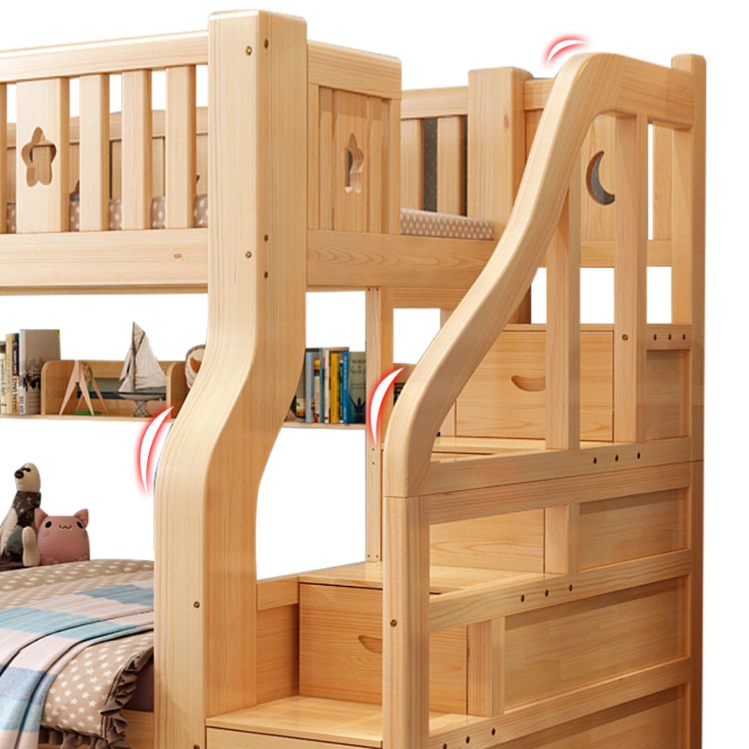 Scandinavian Bunk Bed Natural Pine No Theme Kids Bed with Drawers