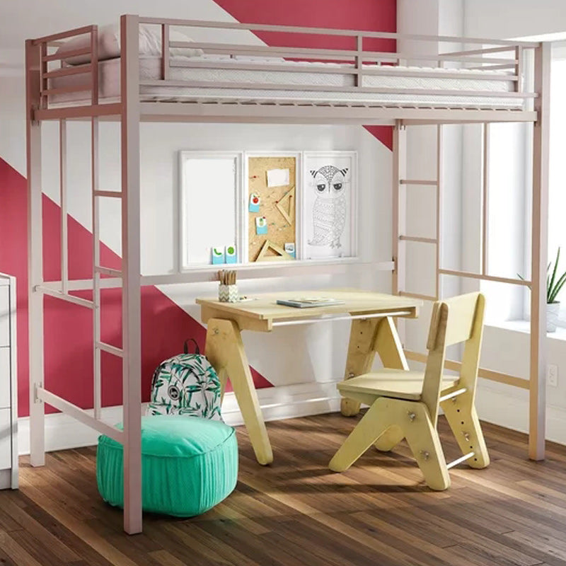 Metal Loft Bed with Built-In Ladder Scandinavian Kids Bed with Open Frame