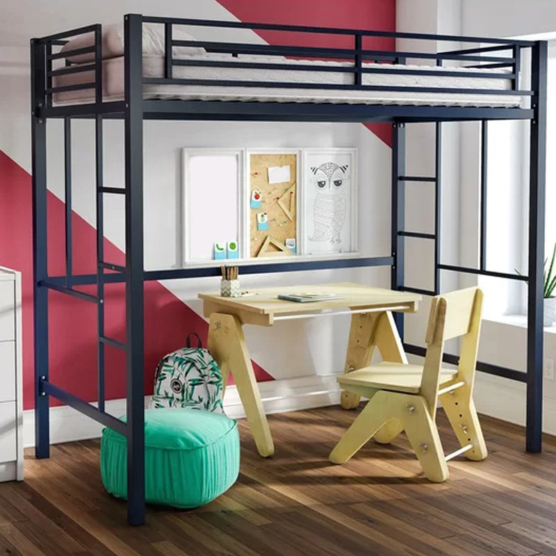 Metal Loft Bed with Built-In Ladder Scandinavian Kids Bed with Open Frame