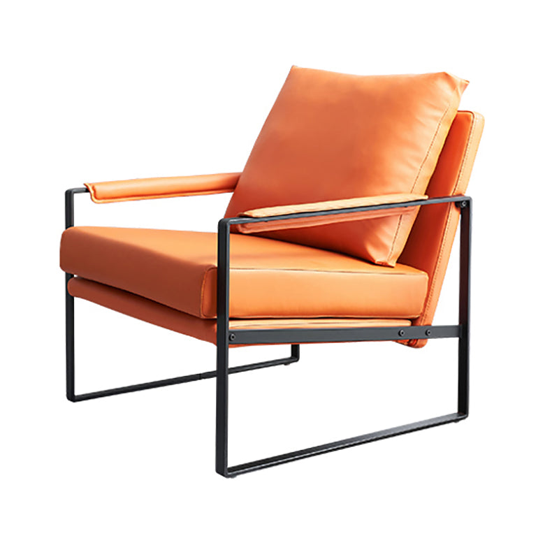 Orange Leather Lounge Chair Arms Included Chair for Living Room