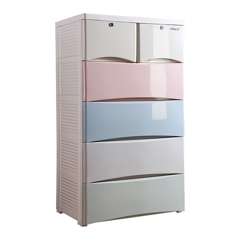 Contemporary Plastic Kids Nightstand 5/6 Drawers Vertical Nursery Dresser for Home