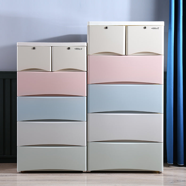 Contemporary Plastic Kids Nightstand 5/6 Drawers Vertical Nursery Dresser for Home