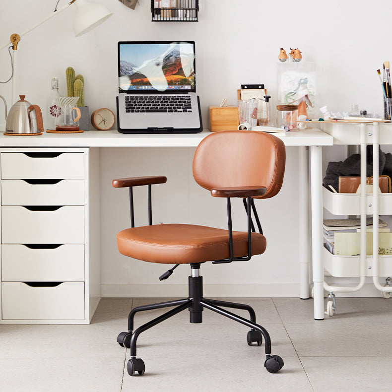 Modern Fixed Arms Office Chair Leather No Distressing Ergonomic Slide Chair with Wheels