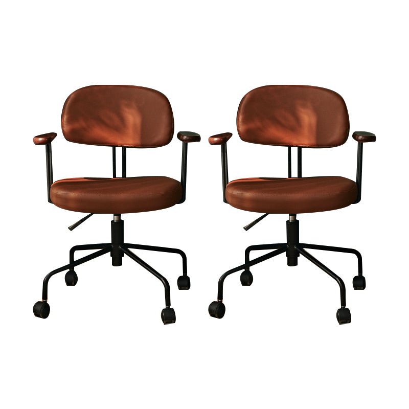 Modern Fixed Arms Office Chair Leather No Distressing Ergonomic Slide Chair with Wheels