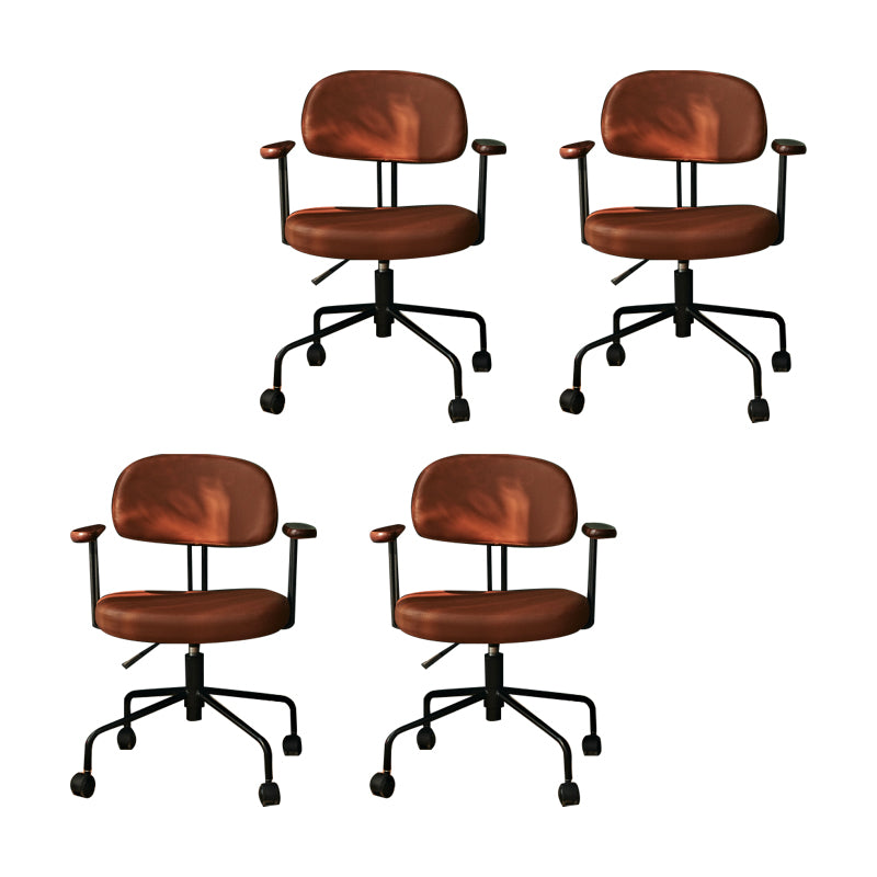 Modern Fixed Arms Office Chair Leather No Distressing Ergonomic Slide Chair with Wheels