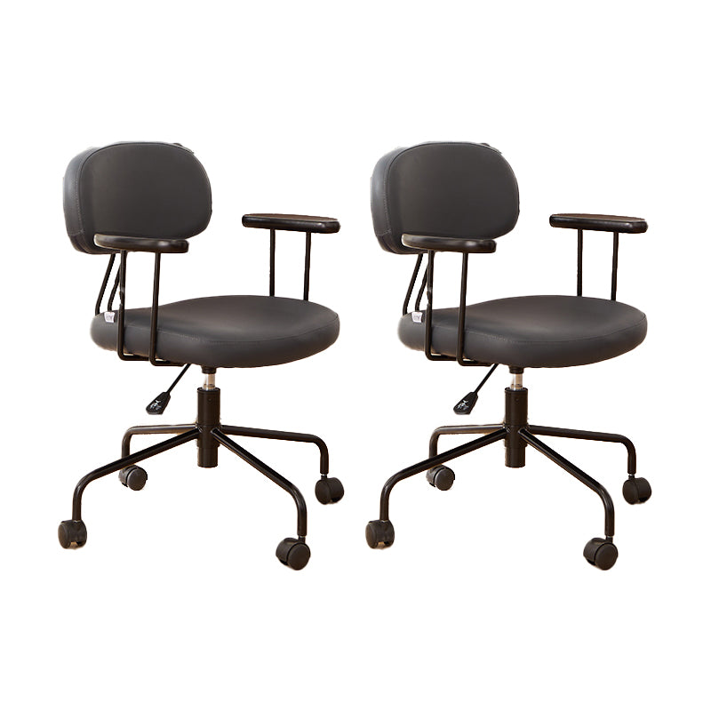 Modern Fixed Arms Office Chair Leather No Distressing Ergonomic Slide Chair with Wheels