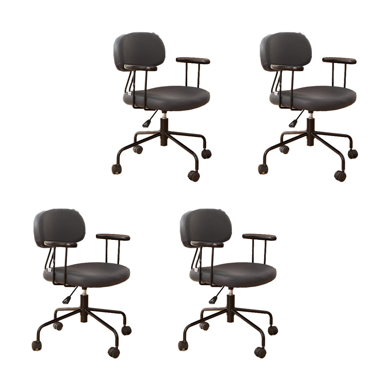 Modern Fixed Arms Office Chair Leather No Distressing Ergonomic Slide Chair with Wheels