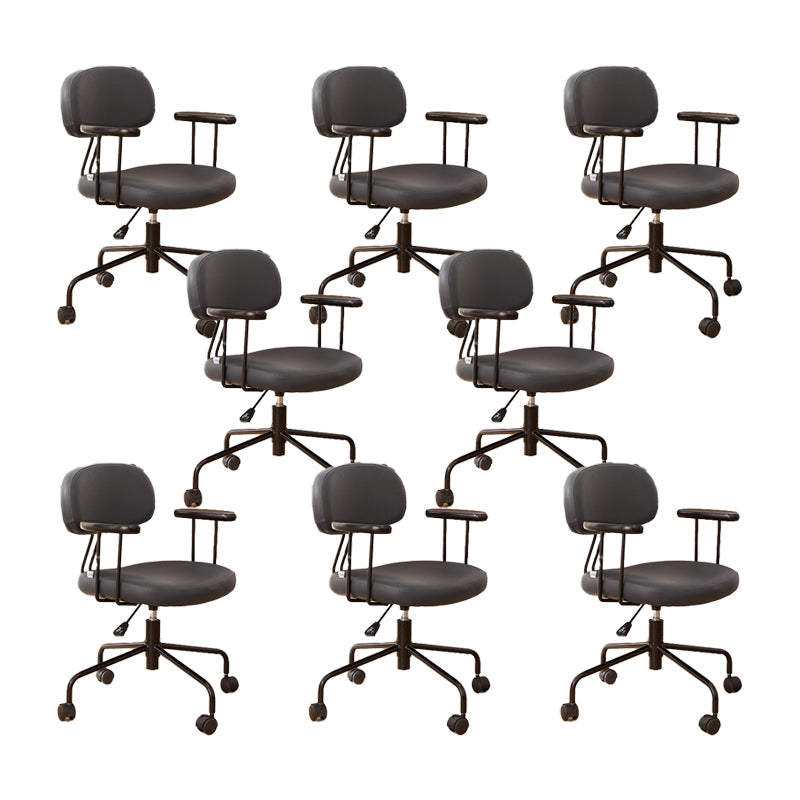 Modern Fixed Arms Office Chair Leather No Distressing Ergonomic Slide Chair with Wheels