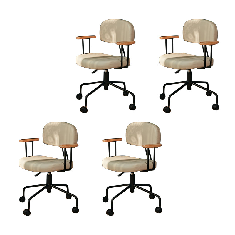 Modern Fixed Arms Office Chair Leather No Distressing Ergonomic Slide Chair with Wheels