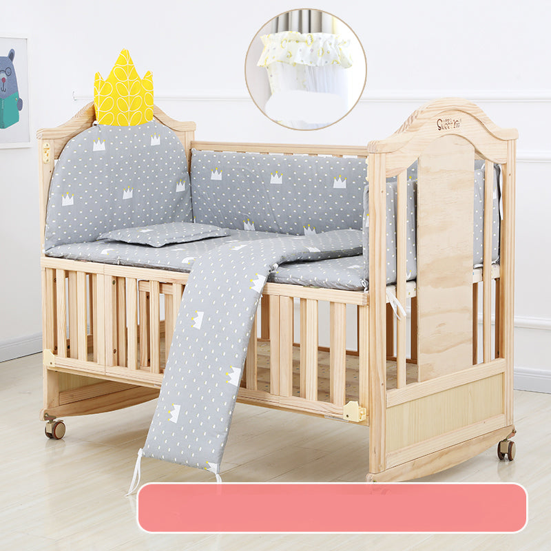 Farmhouse Wood Nursery Crib Brown Arched Nursery Bed with Casters